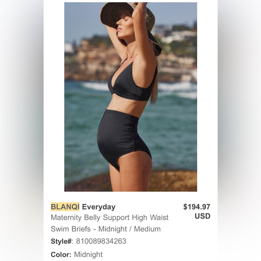 NWT Blanqi Everyday maternity belly support swim briefs in black size medium